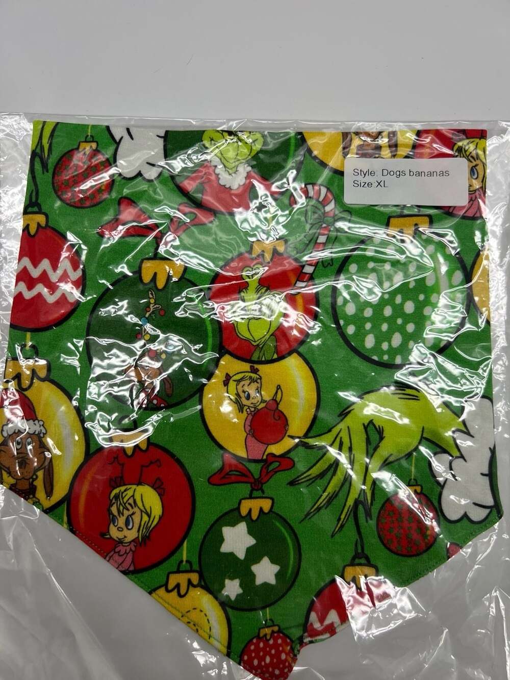 Showstoppers Dr. Seuss The Grinch Christmas Ornaments Print Dog Bandana Size XL